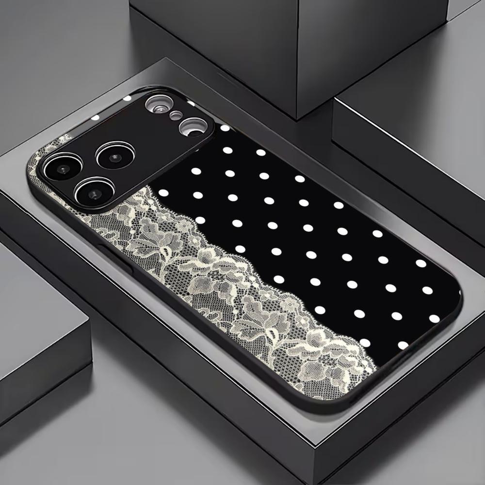 White Lace & Polka Dot phone case mobile phones for iphone 17 pro max cover Glass for iPhone 17 16 15 14 13 12 11pm Pro Plus