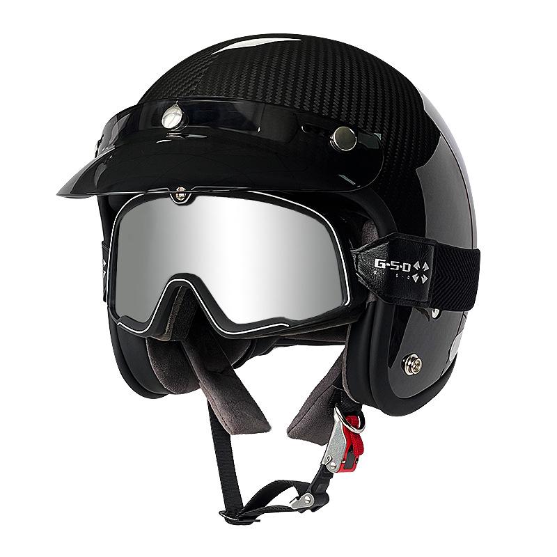 3C Certified Retro Harley Carbon Fiber Motorcycle Helmet, Unisex All-Season Winter Half Helmet