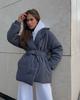 2024 Women's Winter Slimming Lapel Cotton Jacket - Thickened Solid Color Outerwear