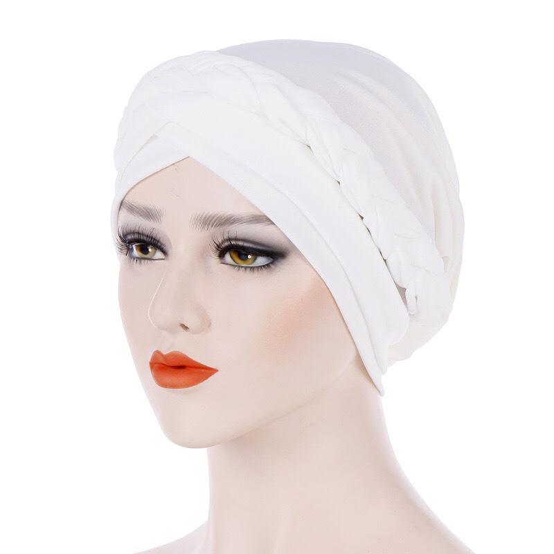 Muslim New Style Solid Color Braided Headscarf Hat, Milk Silk Indian Headscarf
