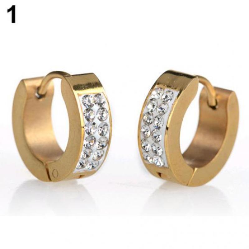 Brincos de argola punk unissex com strass incrustados em aço de titânio