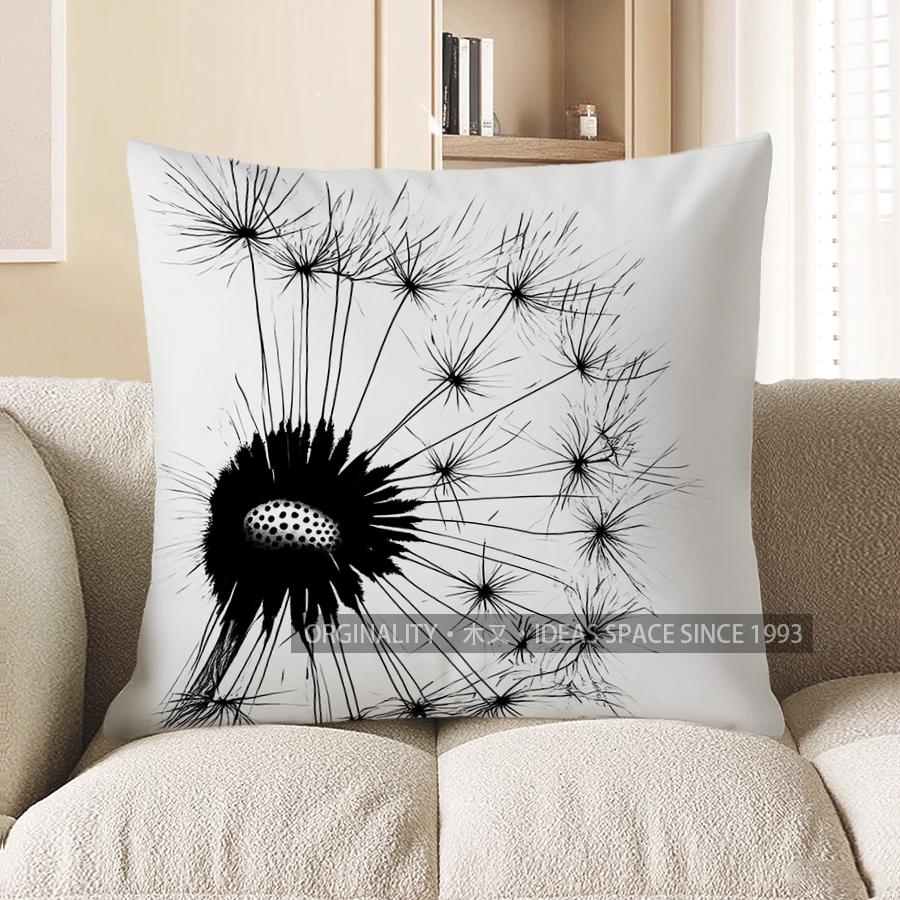 Home Decor Black Dandelion Pattern Decorative Pillow Cover Pattern Cushion Cover Suitable For Sofa Bedroom Car Pillow Cover