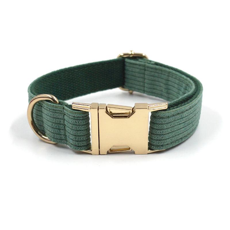 Green Corduroy Velvet Dog Collar & Leash Set Large