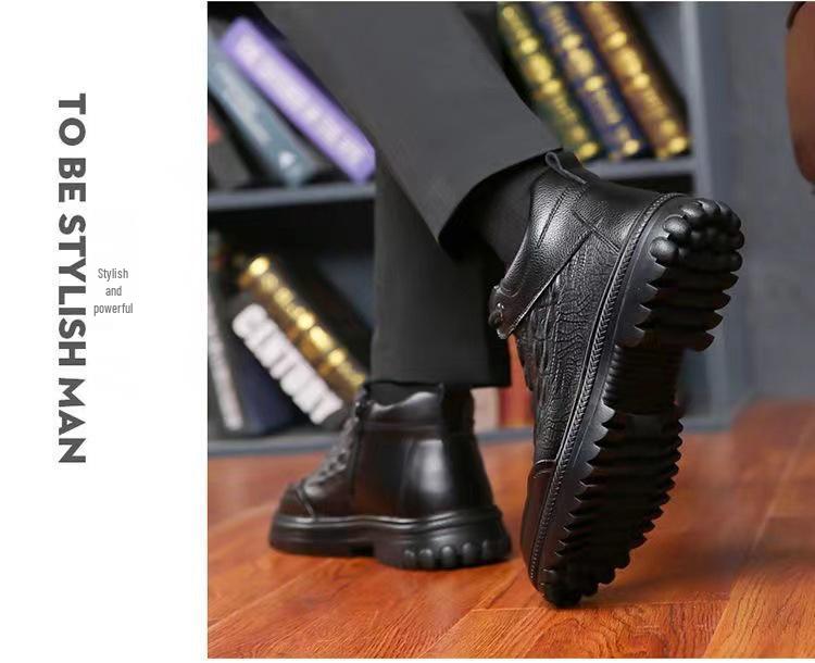 Herren Krokodilmuster High-Top Schneestiefel - Samtgefüttert, Warm, Verdickt Herbst/Winter Businessschuhe