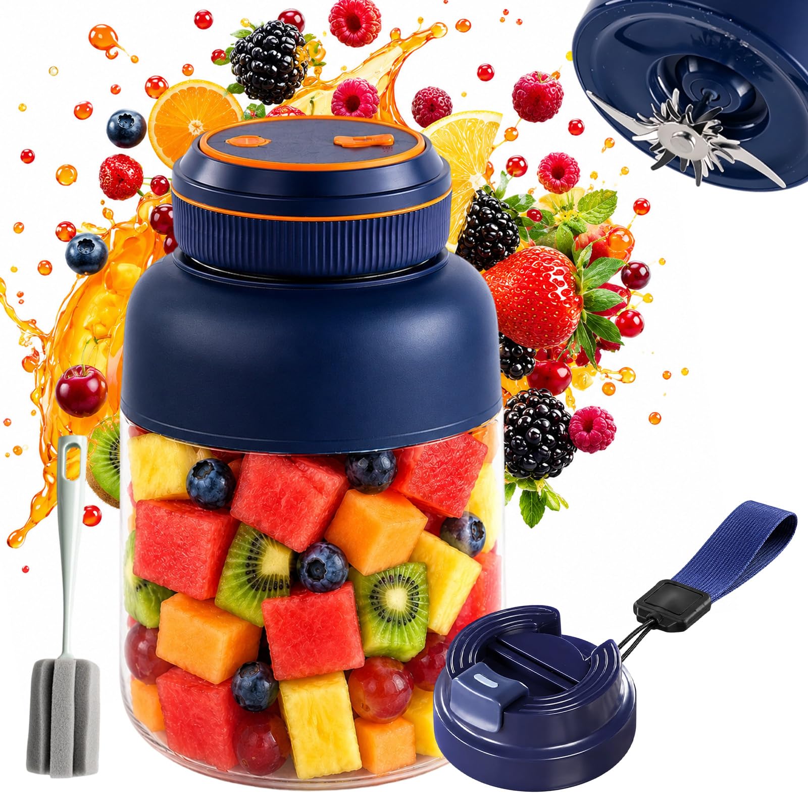 2026 New Portable Wireless Juicer Cup, 38 Blades Large Capacity Portable Blender, Food-Safe Material, Freshly Juiced in 40s, Multifunctional Blender 800ml синий