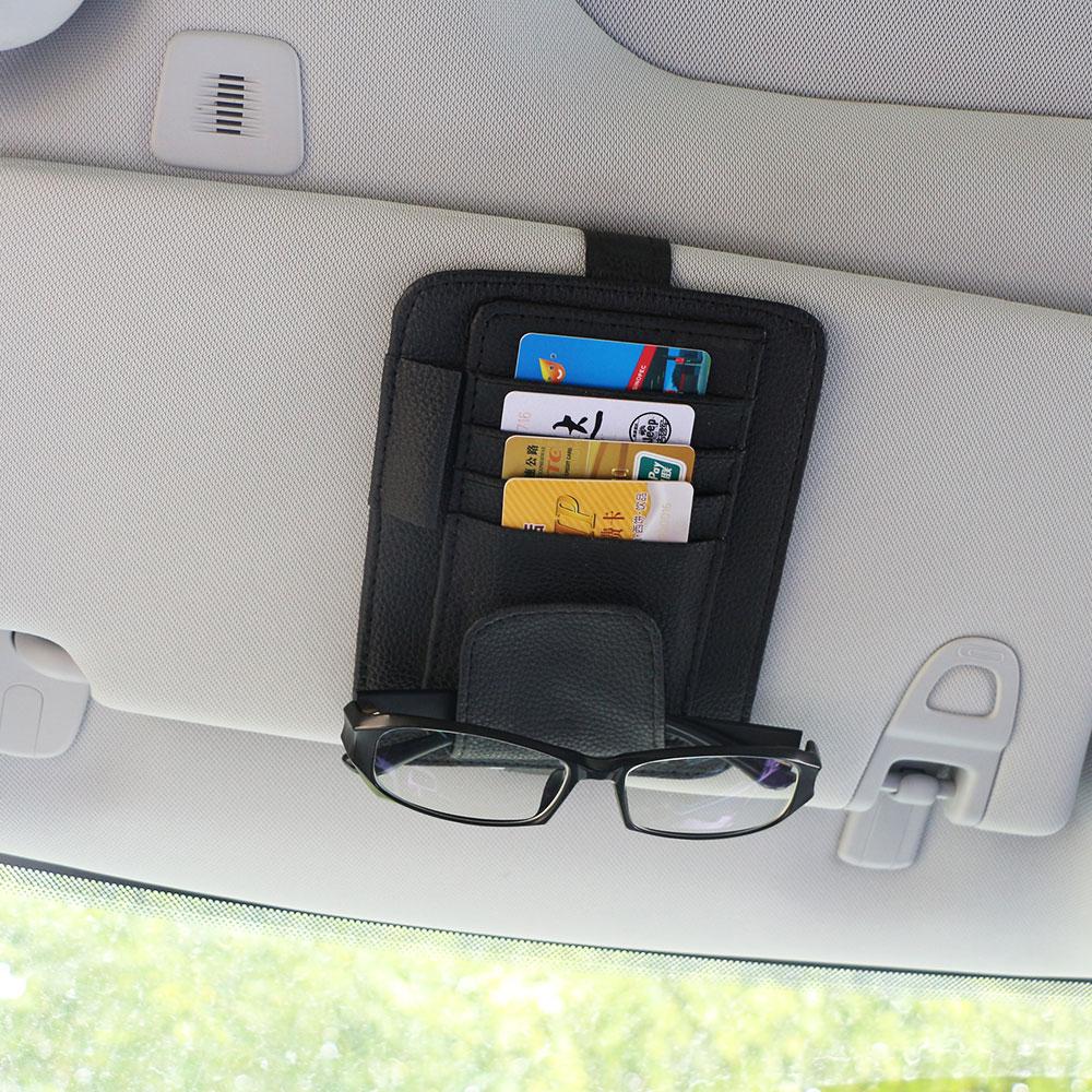 Car Sun Visor Organizer Multi-Pocket Business Card Storage Management Sunglasses Holder Visor Accessories Auto Interior