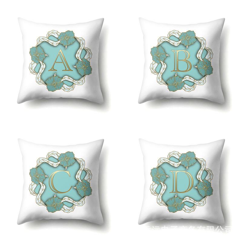 Polyester Pillowcase Home Decoration Gold Printed Pillowcase 26 English Letters Bedside Cushion Cover