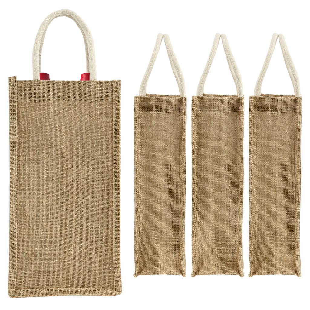 4 Pcs Jute Wine Tote Bag Reusable Burlap Tote Bags with Handles Champagne Package Bags for Weddings Parties Travel Storage