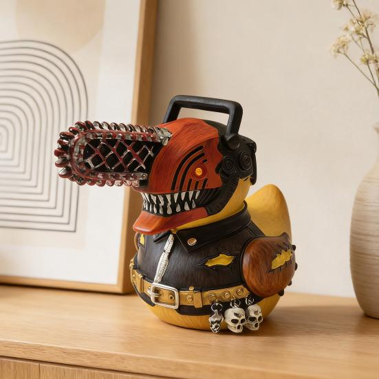 Horror Chainsaw Duck Figurine Small Resin Duck Statue Collectible Funny Duck Sculpture for Dashboard Home Office Desktop Decor