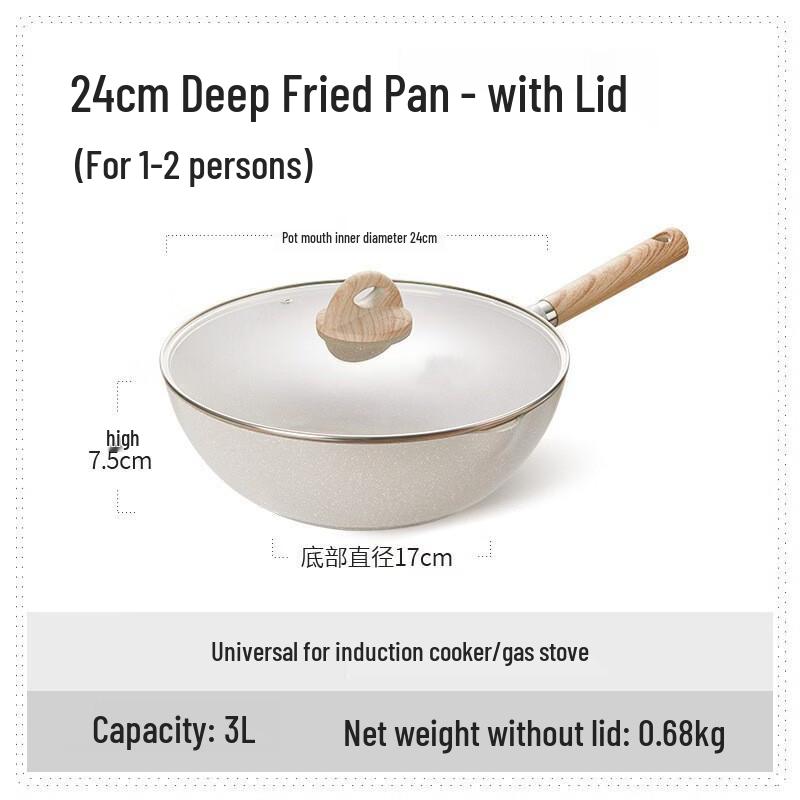 ZISIZ 24cm Aluminum Alloy Wok with Lid