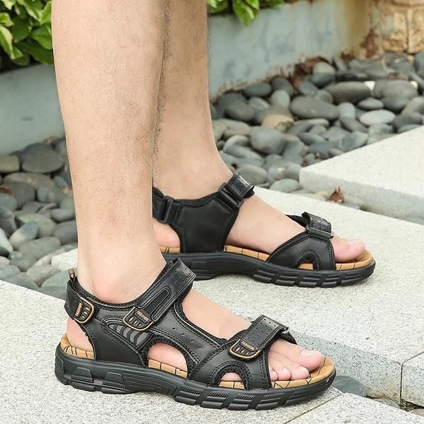 Sommer Herrenmode Lässige Sandalen Wasserdichte Ledersandalen Outdoor Wandersandalen Strandsandalen Watschuhe Übergröße 38-46