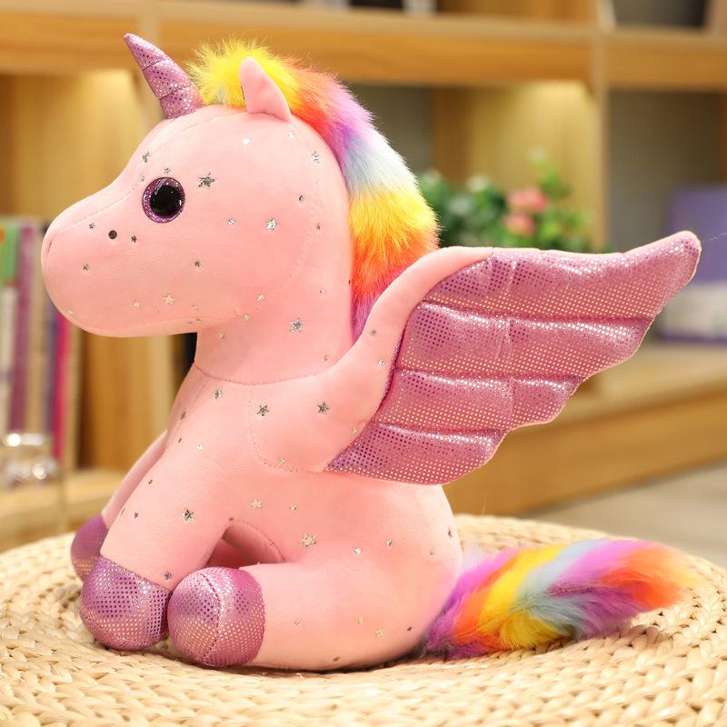 Rainbow Angel Unicorn Plush Toy - Four-Color Cartoon Animal 
