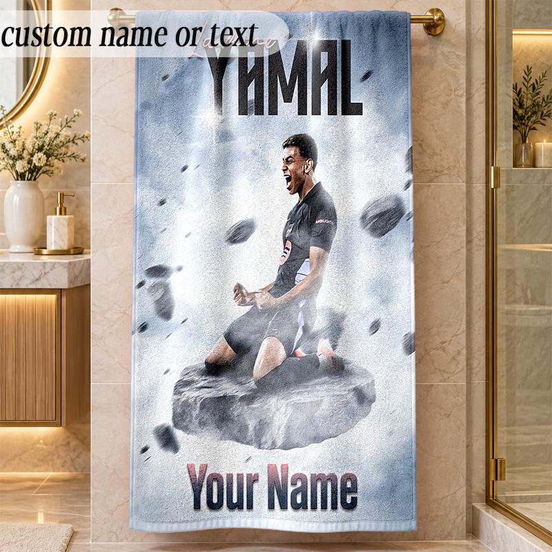 Beach TowelLamine Yamal Custom Name Text Personalized Soft Towel for Beach Pool Indoor Home Decor Gift