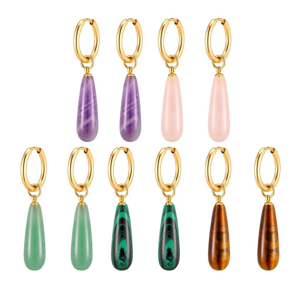 Fashion Crystal Drop Earrings for Women Natural Stone Waterdrop Long Pendant Earring Hypoallergenic Stainless Steel Boho Jewelry