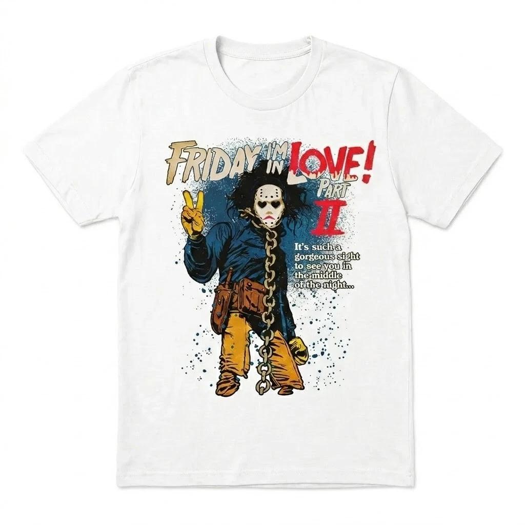 Friday I m In Love Jason Voorhees T-Shirt - Vintage Horror Movie Mashup Tee S