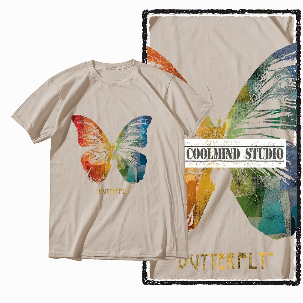 Coolmind X0113 Butterfly Vibes 100 cotton exclusive graphic Unisex tshirt big size streetwear t shirt for Unisex tee shirts