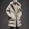 Herren Winter Mittellange Kapuzen Daunenjacke - High-End, Dick, Warm, 90% Weiße Entendaunen