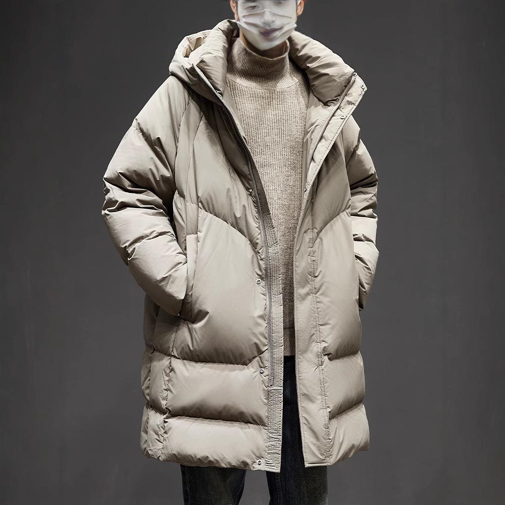 Herren Winter Mittellange Kapuzen Daunenjacke - High-End, Dick, Warm, 90% Weiße Entendaunen