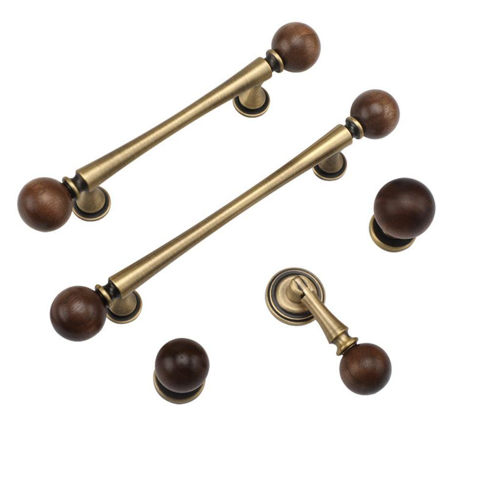 Brass Brass Cabinet Handles Walnut Vintage Design American Retro Knobs Wooden European Style Walnut Knobs Kitchen Cupboard