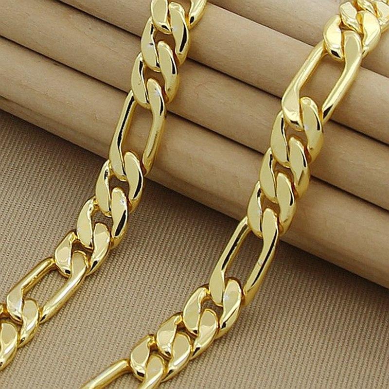 Hochwertige Herren 8mm 24 Zoll 60cm Gold Halskette Galvanisierte Gelbgoldfarbene Figaro Kette Halskette Herren Luxus Schmuck