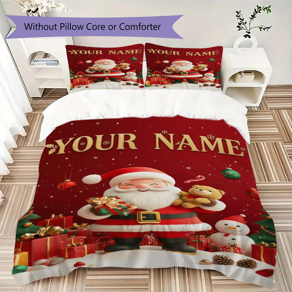 Custom Name Christmas Bears Gifts Bedding,Quilt Set Quilt Cover Pillowcase Home Birthday Gift(1 * Duvet Cover + 2 * Pillowcase, Without Core)_lx