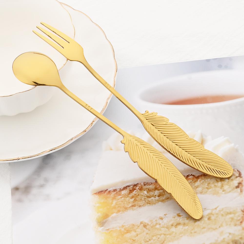 2Pcs Creative Fork Spoon Dinnerware Set 304 Stainless Steel Cutlery Cake Fruit Fork Coffee Ice Cream Stirring Spoon Kitchen Tool