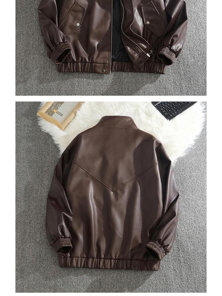 Pánská motorkářská bunda z PU kůže 2025 - Prošívaná, Jemná textura jehněčí kůže, Ležérní volný střih pro podzim a zimu