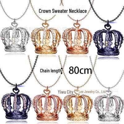 European and American Trendy Crown Pendant Sweater Necklace In Various Colors