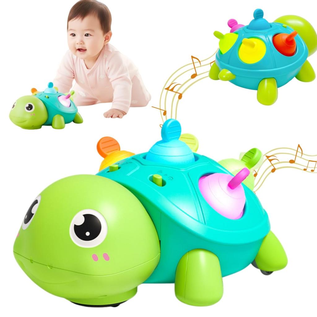 KeyAngel 3-in-1 Crawling Turtle Baby Toy for 0-1 Year Olds, Educational Toy with Obstacle Avoidance Sensor, Moving Toy, PSC Certified, Baby Shower