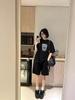 Women's Black Retro Oversized Cotton T-Shirt - Short Sleeve, Straight Shoulder, Summer Trend