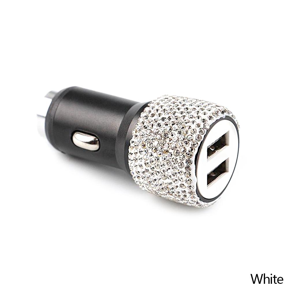 Car Charger for Cigarette Lighter Smart Phone USB Adapter Mobile Phone Charger Dual USB Charger with Bling Rhinestones Crystal