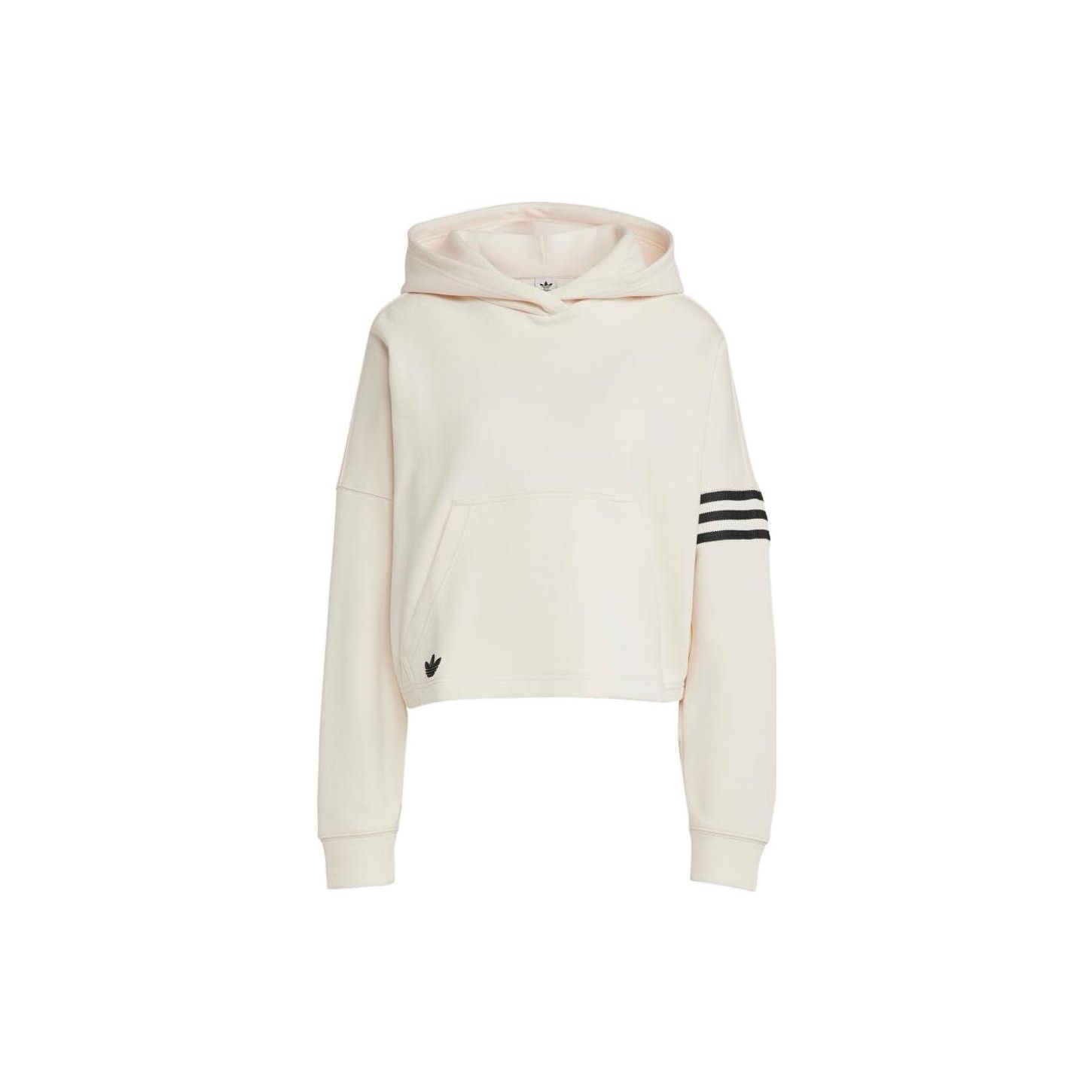 Adidas Originals Campus 00s Clover Logo Stripe Cropped Hoodie, Women Long Sleeve Casual Sweatshirt White IB5921 L