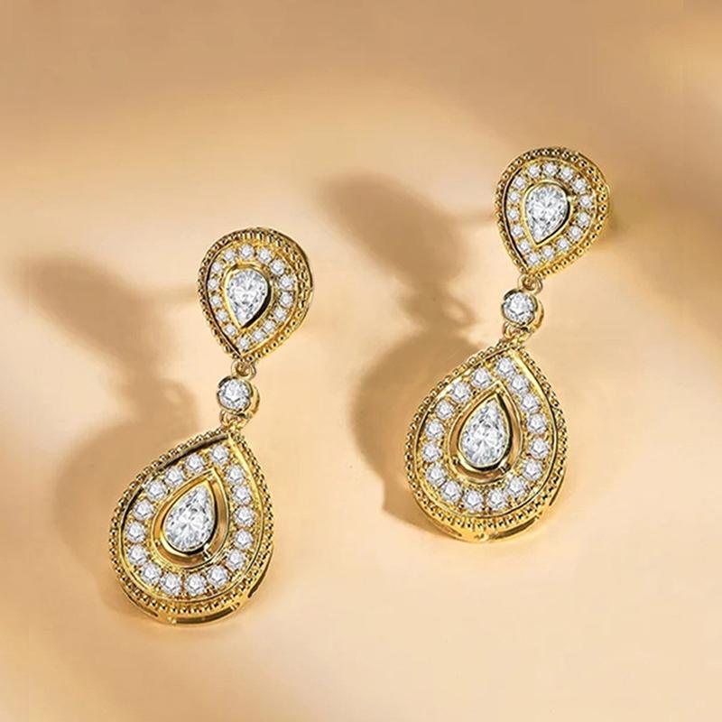 

Huitan Trendy Pear-shaped CZ Pendant Earring Lady Engagement Accessories Copper Color/Gold Color Zircon for Wedding Ceremony