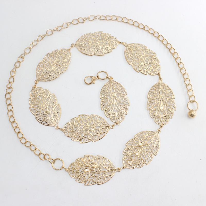 Women'S Metal Belt Leaf Hollow Temperament Decorative Dress Waist Chain Women