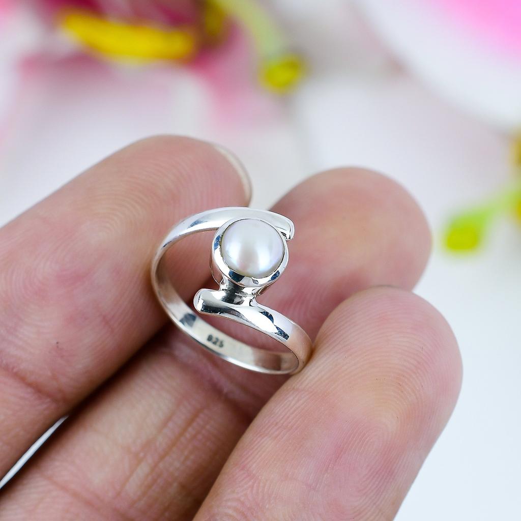 Natural Pearl Gemstone Handmade 925 Solid Sterling Silver Gift Ring S.9.5 O6a19