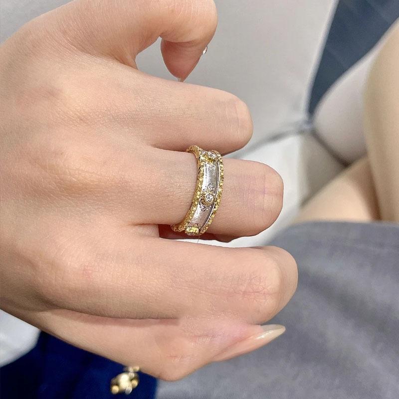 Vintage And Elegant Color Blocked Inlay Diamond Brushed Ring Fashion And Luxurious Exquisite High-End Rings Jewelry Gift