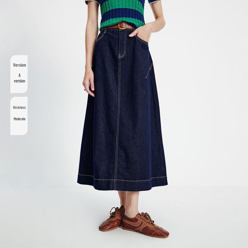 Navigare Fade-Resistant A-Line Denim Midi Skirt