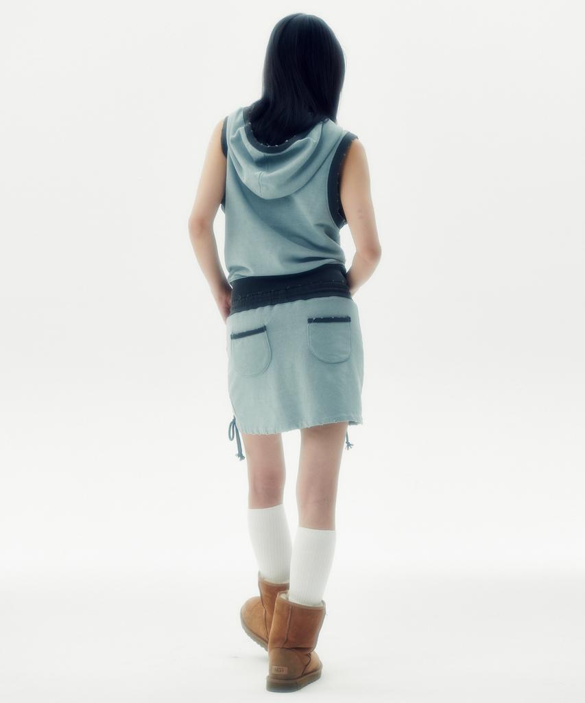 Leoninghai Washed Sweat Mini Skirt [Sky Blue]