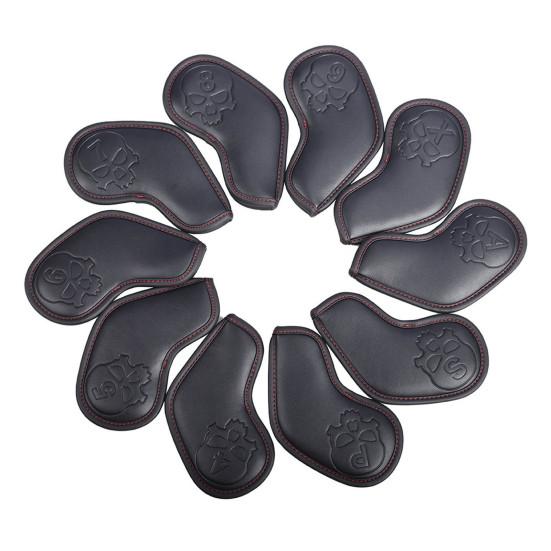 

10 шт., железный головной убор для гольфа, номер, буква, череп, водостойкая искусственная кожа, защита для головы клюшки для гольфа, комплект аксессуаров для гольфа чёрный