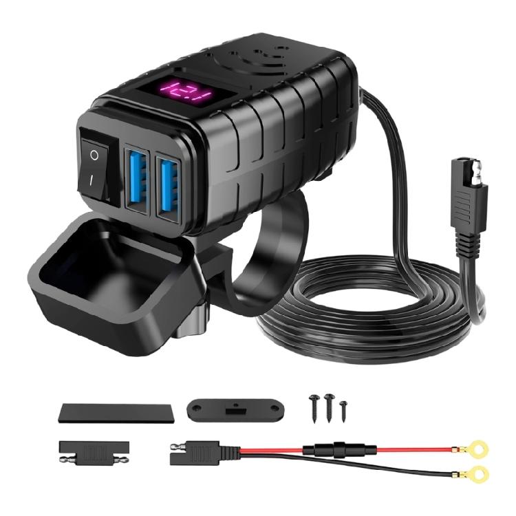 QC3.0 Motorcycle Chargers Voltage Monitor Switches ABS Housing Double USB Charging Port Socket Motorbike Accessories