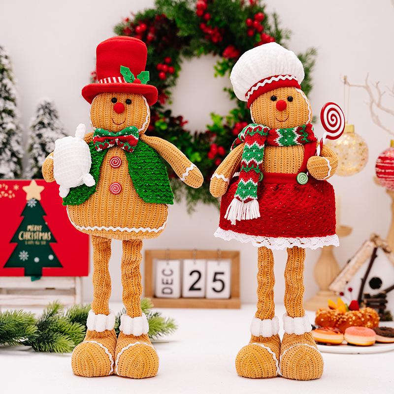 Decorative Gingerbreads Man Dolls Yuletide Gingerbreads Man Gnomes Plush Pair Knitted Doll Ornament for Homes Office