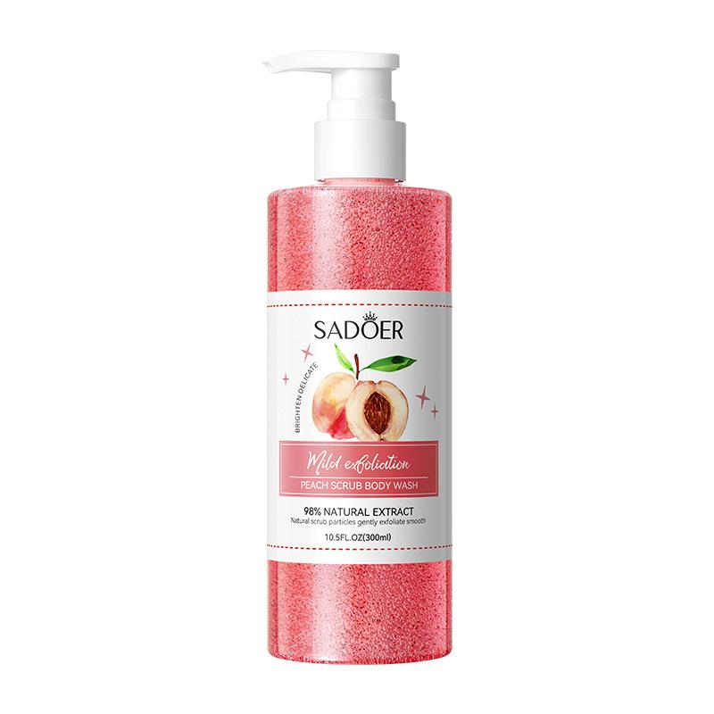 Pfirsich Peeling Duschgel 300ml Pfirsichextrakt Citratsalze Frischer Duft Reichhaltiger Schaum Tiefenreinigung Peelt Entfernt abgestorbene Haut Glättet 300ml rosa