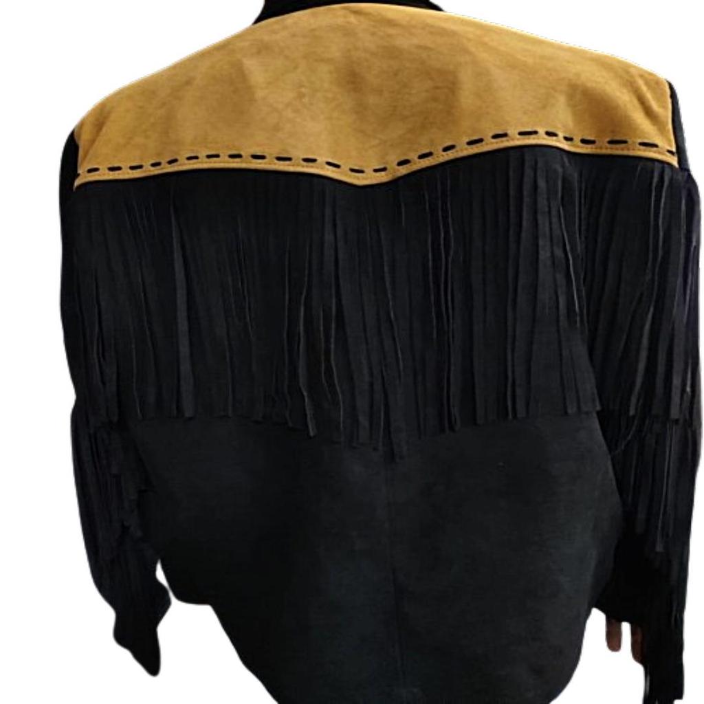 Men's Black & Brown Genuine Suede Leather Fringe Jacket, Western Style Fringe Jacket, Cowboy Jacket, Men Fringed Jacket, Gift For Him