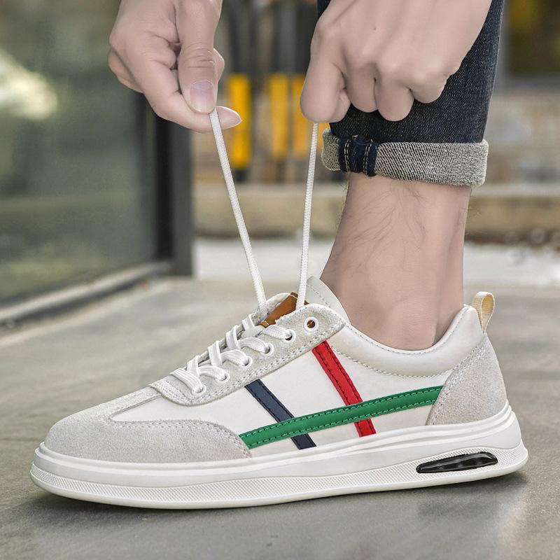 Men's leather round head sports and leisure shoes trendy board shoes versatile student running shoes boys white shoes