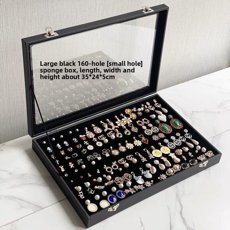 Pu Black Leather Jewelry Box Jewelry Display Box with Lid Transparent Dust Ring Earrings Necklace Bracelet Storage Box
