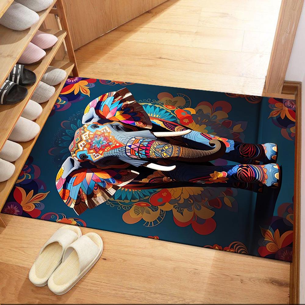 Colorful Elephant Artwork Floor Mats for Living Room, Bedroom and Room Decoration Are Suitable for Gifts.