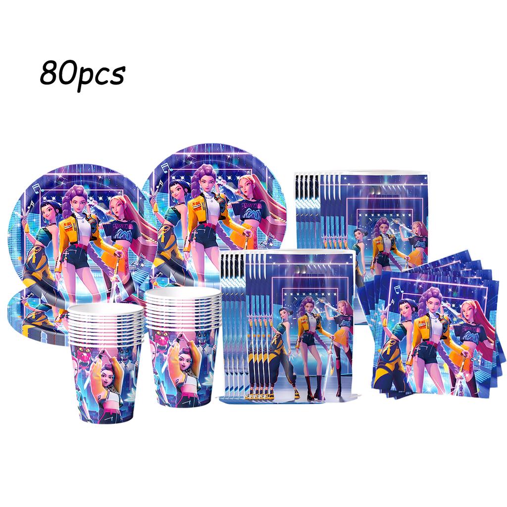 K Pop Demon Hunters Theme Birthday Party Decorations Tableware  Balloon Cup Plate Banner Backdrop for Girls Baby Shower Supplies