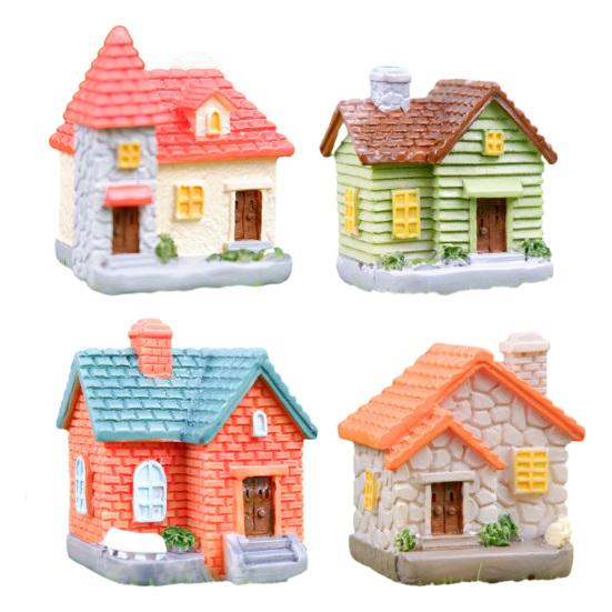 Mini House Figurine Miniature Resin House Building Model for Fairy Garden Moss Landscape DIY Craft Home Decor