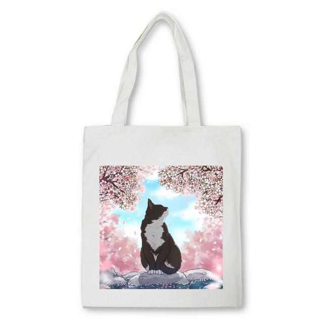 Cute Cat Shopper Bag Kawaii Women Large Canvas Tote Cartoon Cat Eco Reusable Shopping Bag Female Handbag