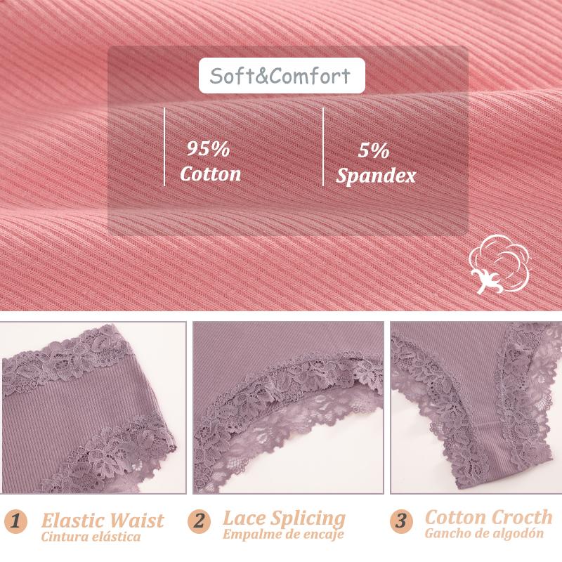 Women‘s Cotton Fabric Panties Sexy Lace Trim High Waist Underwear Solid Color Breathable Bikini Briefs Female Sexy Lingerie New